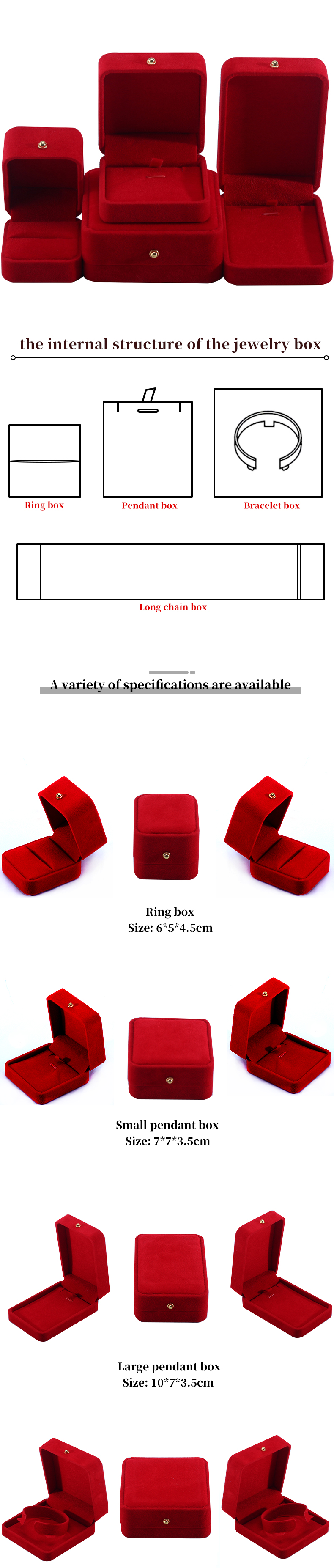 Red Velvet Jewelry Packaging Box for Necklace Bracelet Stud Earrings Ring Custom Logo