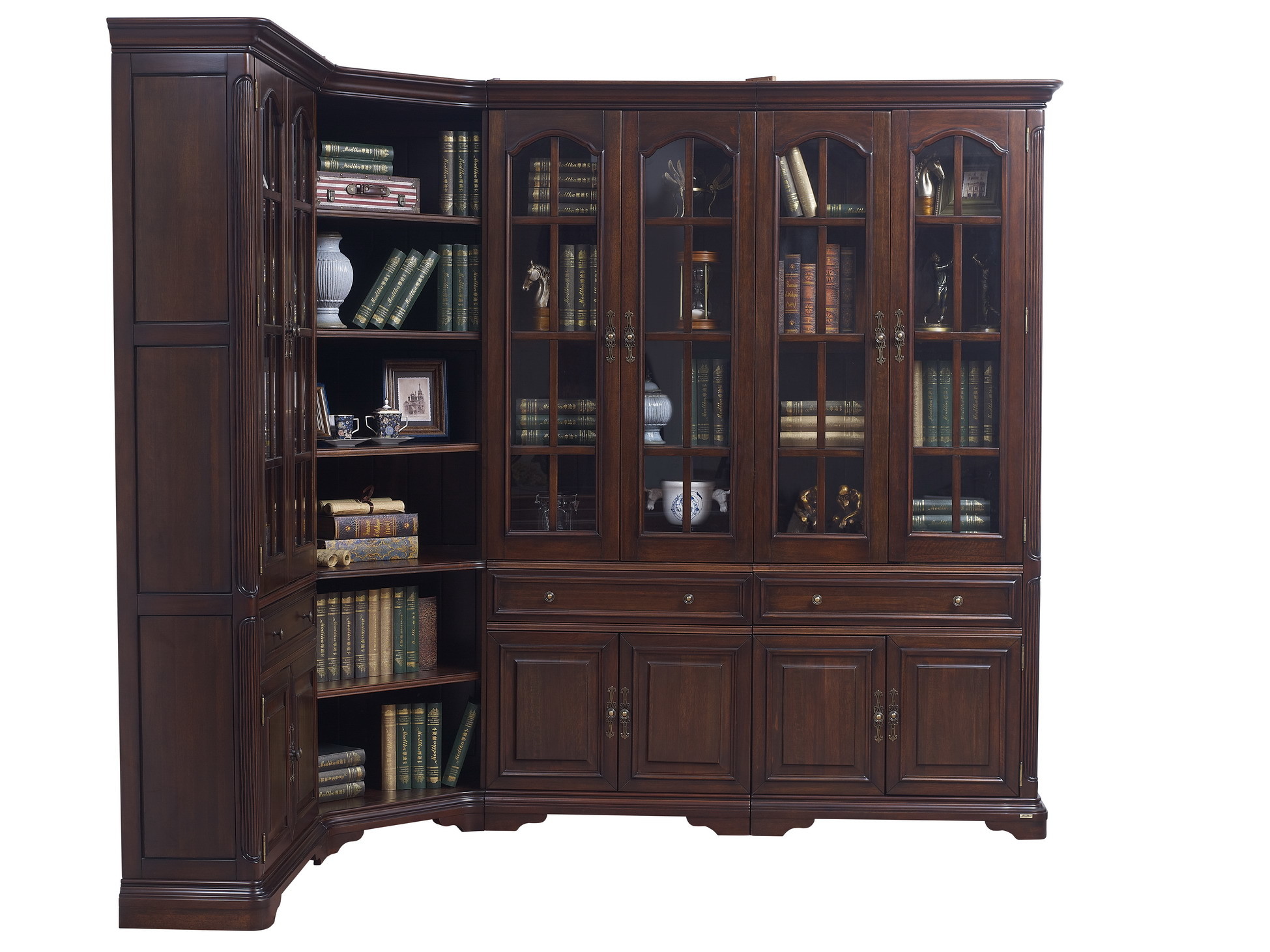 Home Office Study room furniture American style Big Bookcase Cabinet with Display chest can L shape for corner wall case