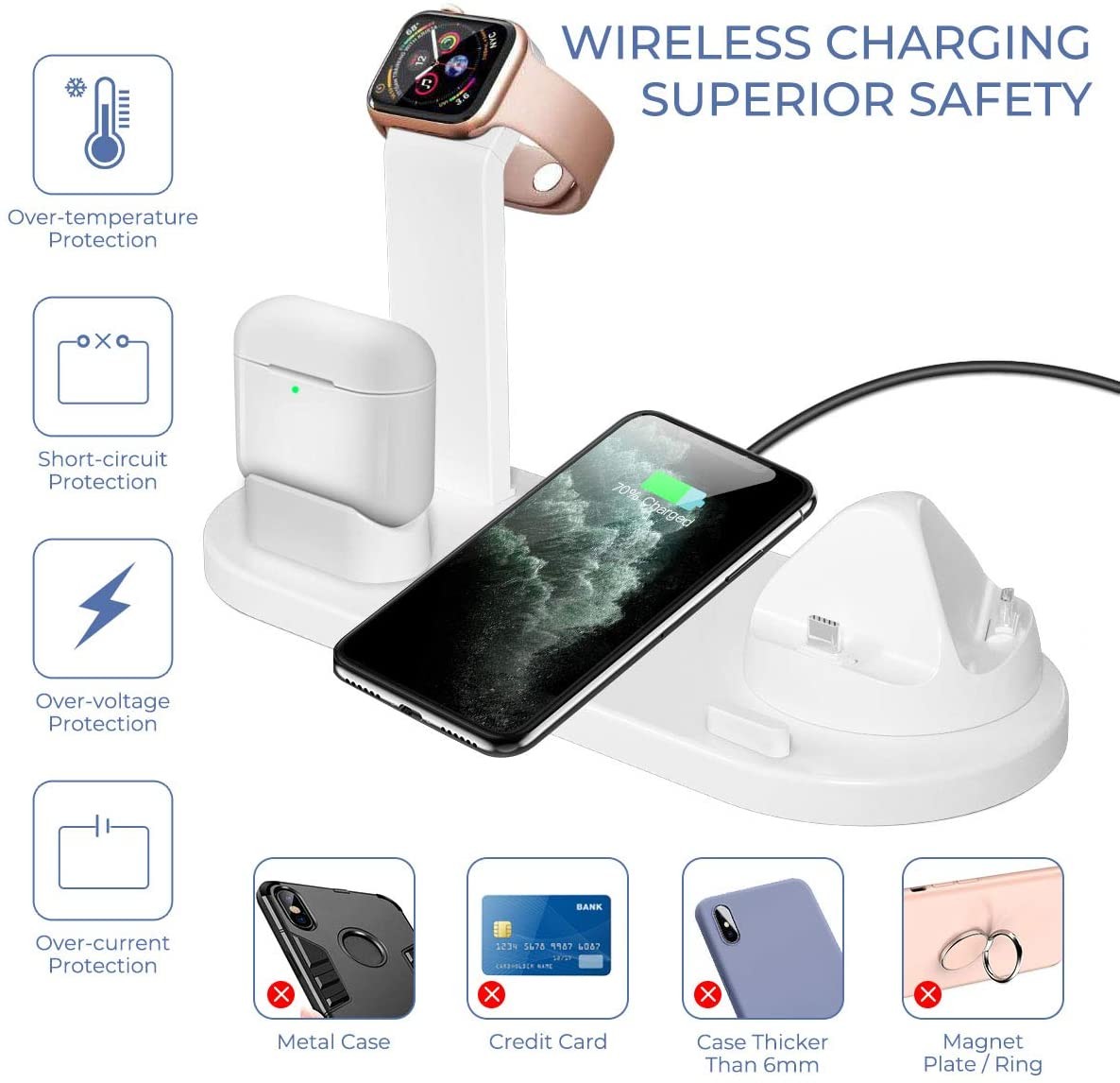OEM Foldable 4 In 1 Wireless Charging Stand , FCC Wireless Charging Phone Holder