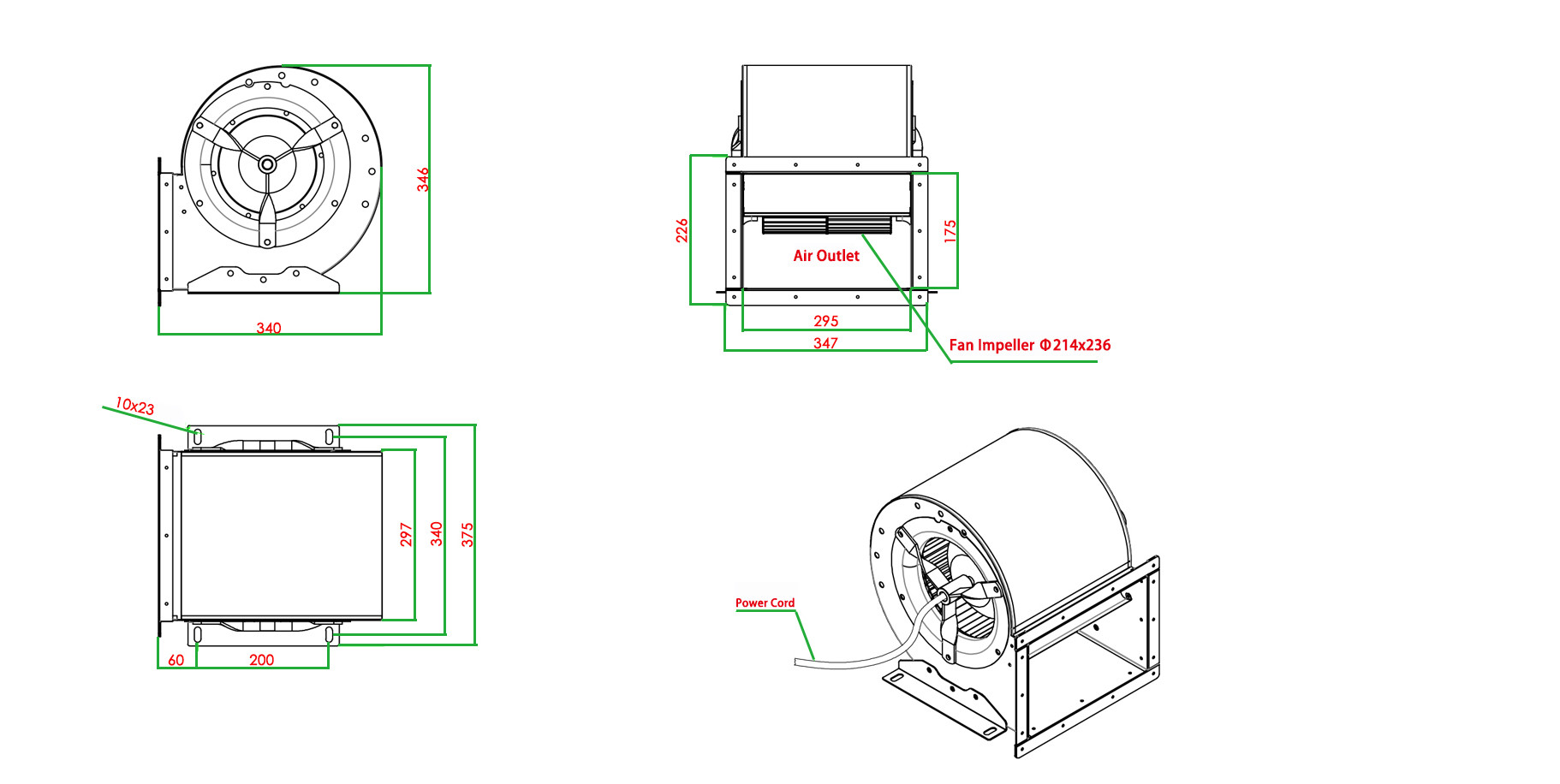 Adjustable External Rotor Double Inlet Centrifugal Fans Antirust 0.32KW