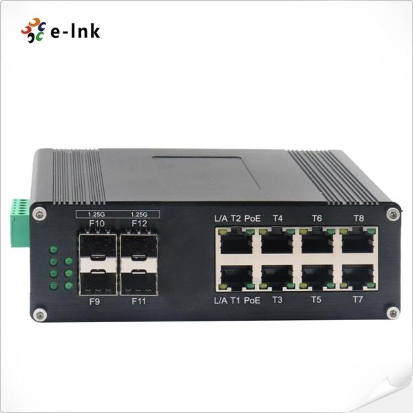 8 Gigabit RJ45 Ports Industrial Network Switch 4 Gigabit SFP Ports Support Auto