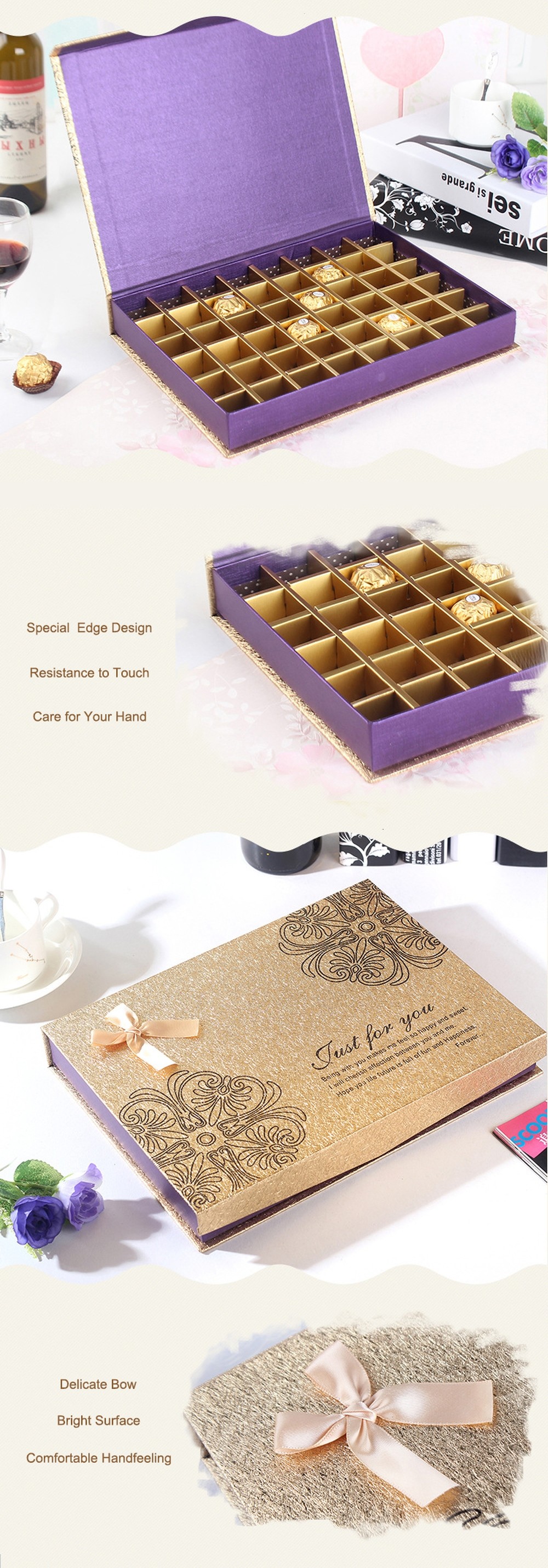 Book Shape Concealed Magnetic empty Chocolate Boxes With Dividers 23.2x19x4.6cm
