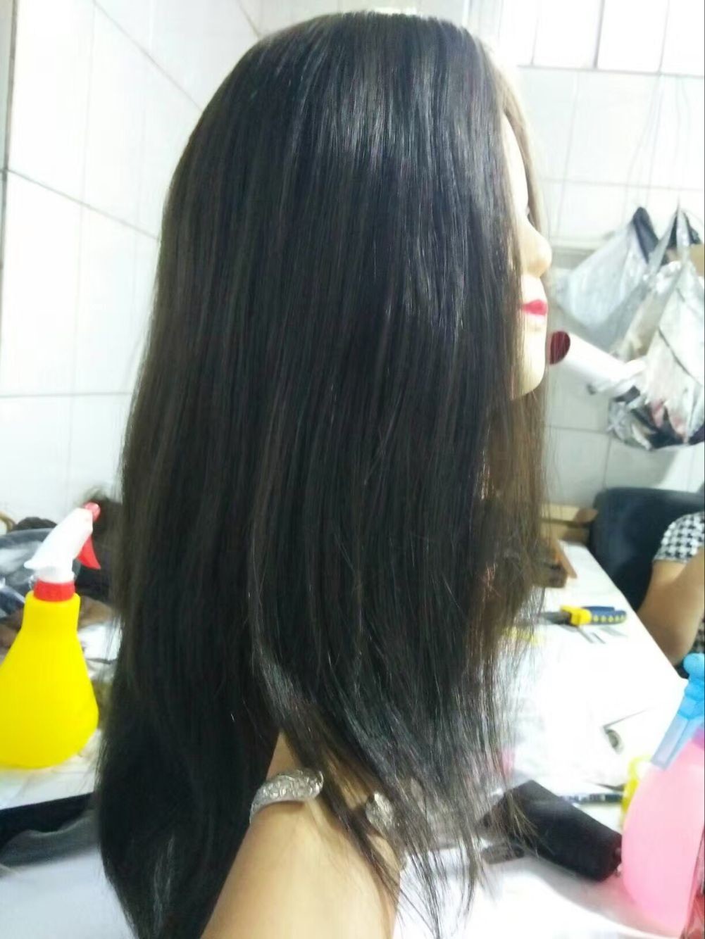 14 Inches European Virgin Hair Jewish Wigs Natural Color Natural Straight Big Layers