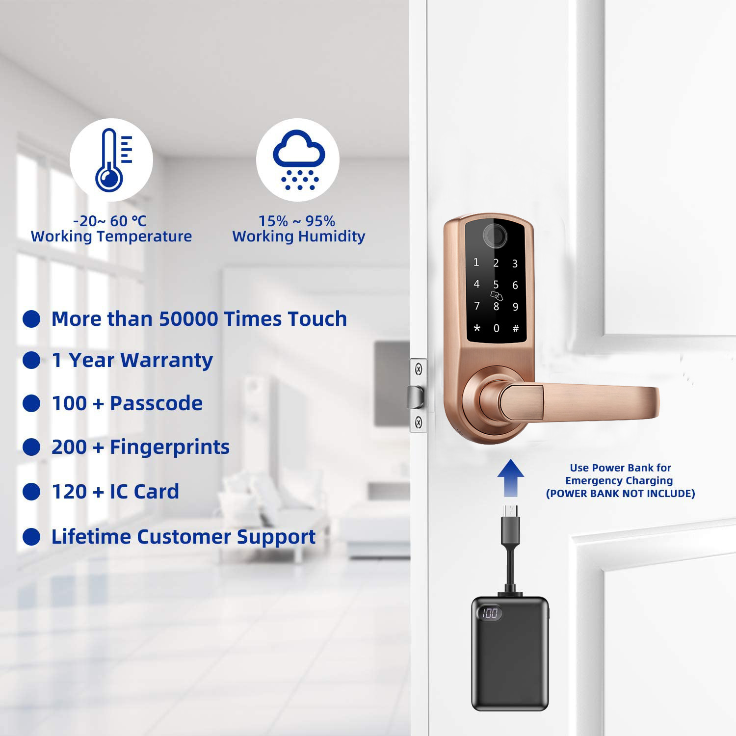BLE TTLock App Controlled Door Lock 4xAA Batteries RFID Keyless Entry