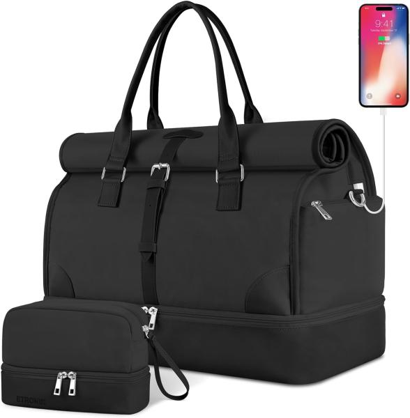 Black Canvas Carry on Expandable Weekender Airplanes Toiletry Travel Bag with