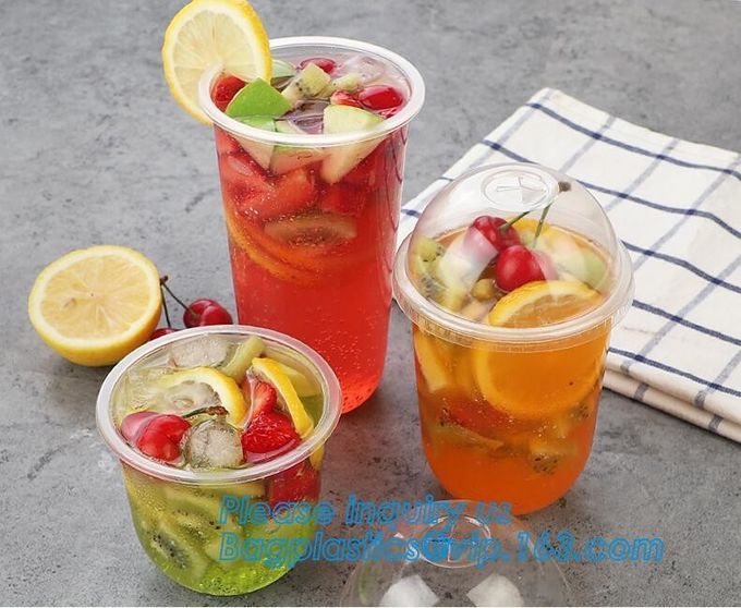 U Shaped Creative Disposable Plastic Cup Transparent Beverage Juice Coffee Tea Takeaway Packaging Cups With Lid 16