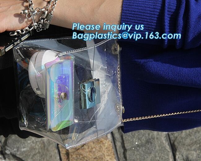 Women's Holographic Laser PVC Chain Cross Body Bag Clutch Shoulder Bag, Women Waterproof Security Shoulder Clear Tote ba