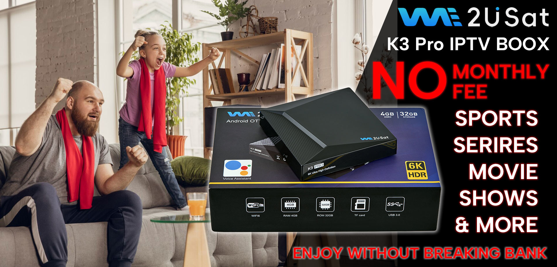 2GB RAM Android IPTV Box OTT Streaming HD 4K 1080P No Monthly Fee