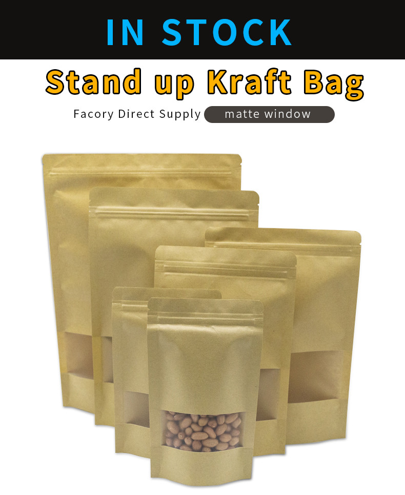 New Design Compostable Bag Biodegradable Packing Zipper Kraft Paper Packaging Bags Food Stand Up Pouch
