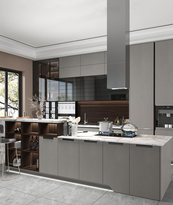 18mm Wood Island Kitchen Cabinets With Painted Island And Cultery Drawer SGS