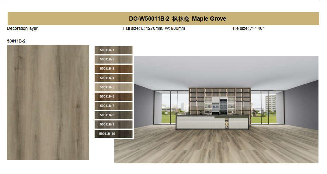 1220mm SPC Stone Plastic Composite Stain Resistant Anti Slip Maple Grove Burlywood Wood Grain GKBM DG-W50011B