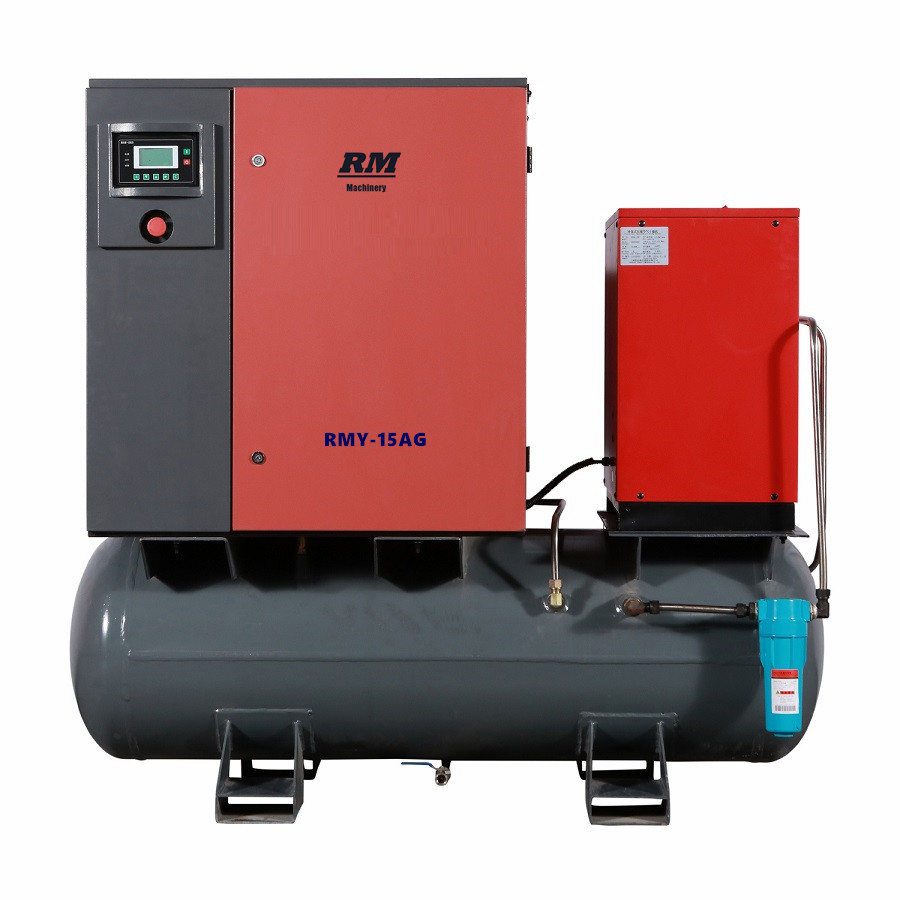 7.5kw screw air compressor 50HZ RMD-10A three phase 8bar compressor refrigerated air dryer with 320L tank