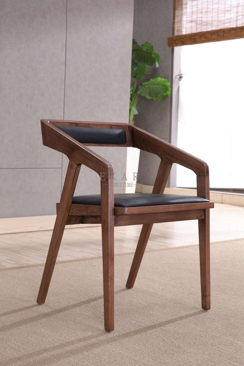 For Home Hotel Furniture Black Leather Wooden Wood Chair Restaurant Dining