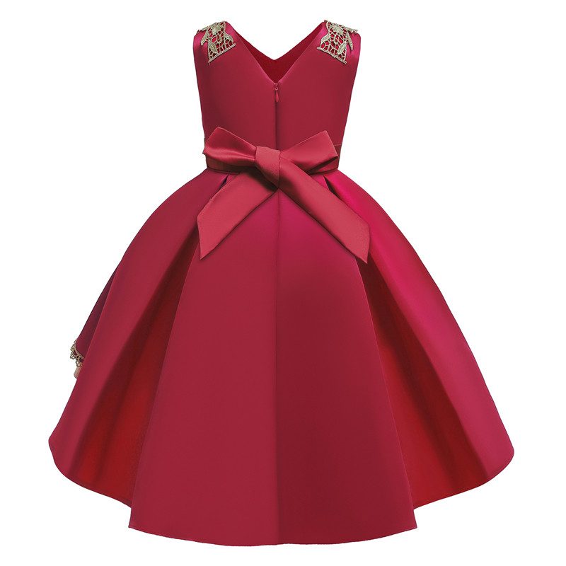 V-Neck Flower Girl Dress Champagne Lace Princess Dress Vestidos De Ropa Niña Sleeveless Christmas Dress Red/Blue/Purple