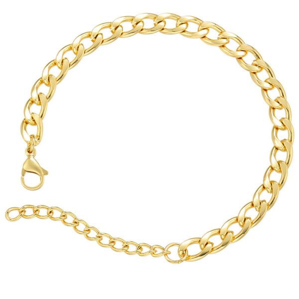 Cuban 18K Gold Plated Bracelet Contemporary Link Chain Men Stainless Steel