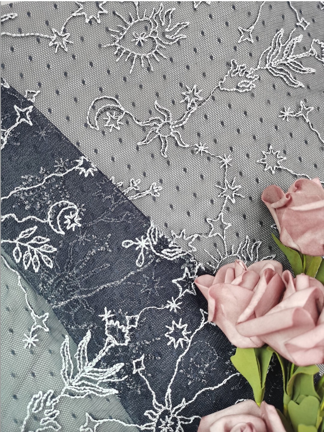 Star Embroidered Mesh Lace Fabric Wedding Dress Fabric