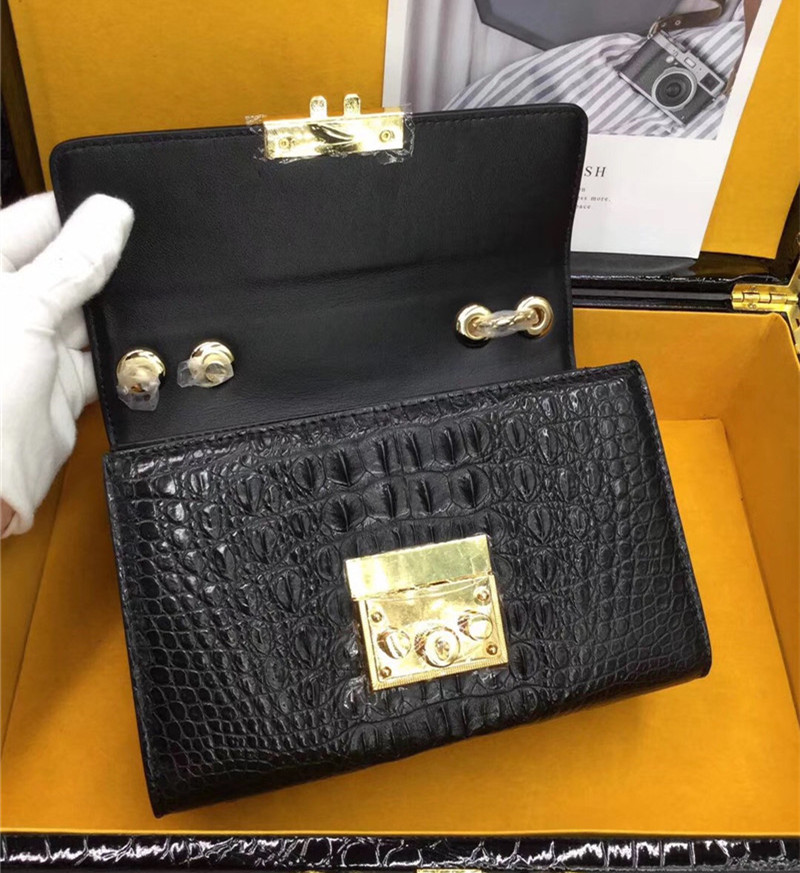 Exotic Crocodile Skin Women's Small Purse Genuine Alligator Leather Lady Flap Bag Chain Belt Female Cross Shoulder Bag