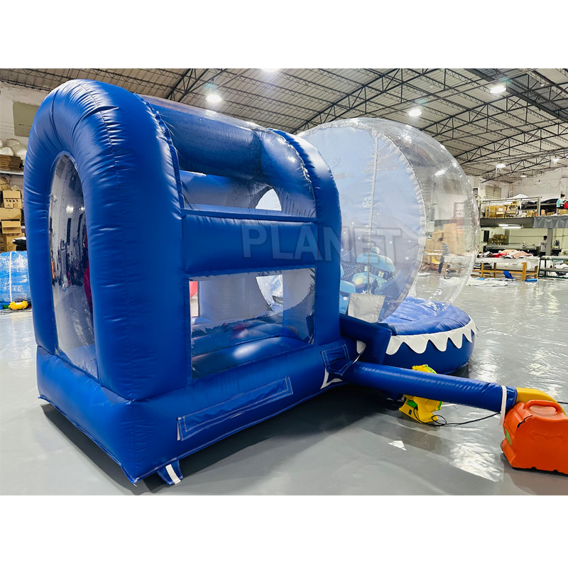 3m Christmas Advertising Inflatable Snow Globe Photo Booth With Jumping Bouncing Tunnel