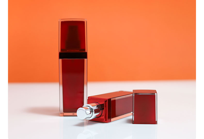 Customized Plastic Cosmetic Bottles Square Acrylic Cosmetic Packaging Bottle Red For Eye Cream