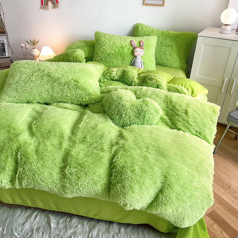 2023 Shaggy Warm Mink Velvet Crystal Bedding Solid Duvet Cover for 1.5m 5 feet Bed 4 Pcs