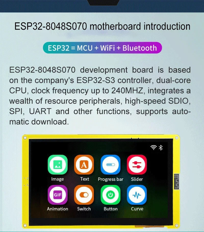 6 Pin ESP32 Display Module 5V Capacitive Touchscreens 500mA 8M PSRAM LVGL