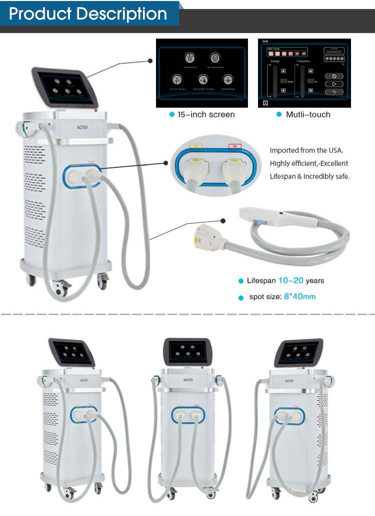 2 Handles Multifunction IPL Machine , OPT SHR Laser Hair Removal Machine