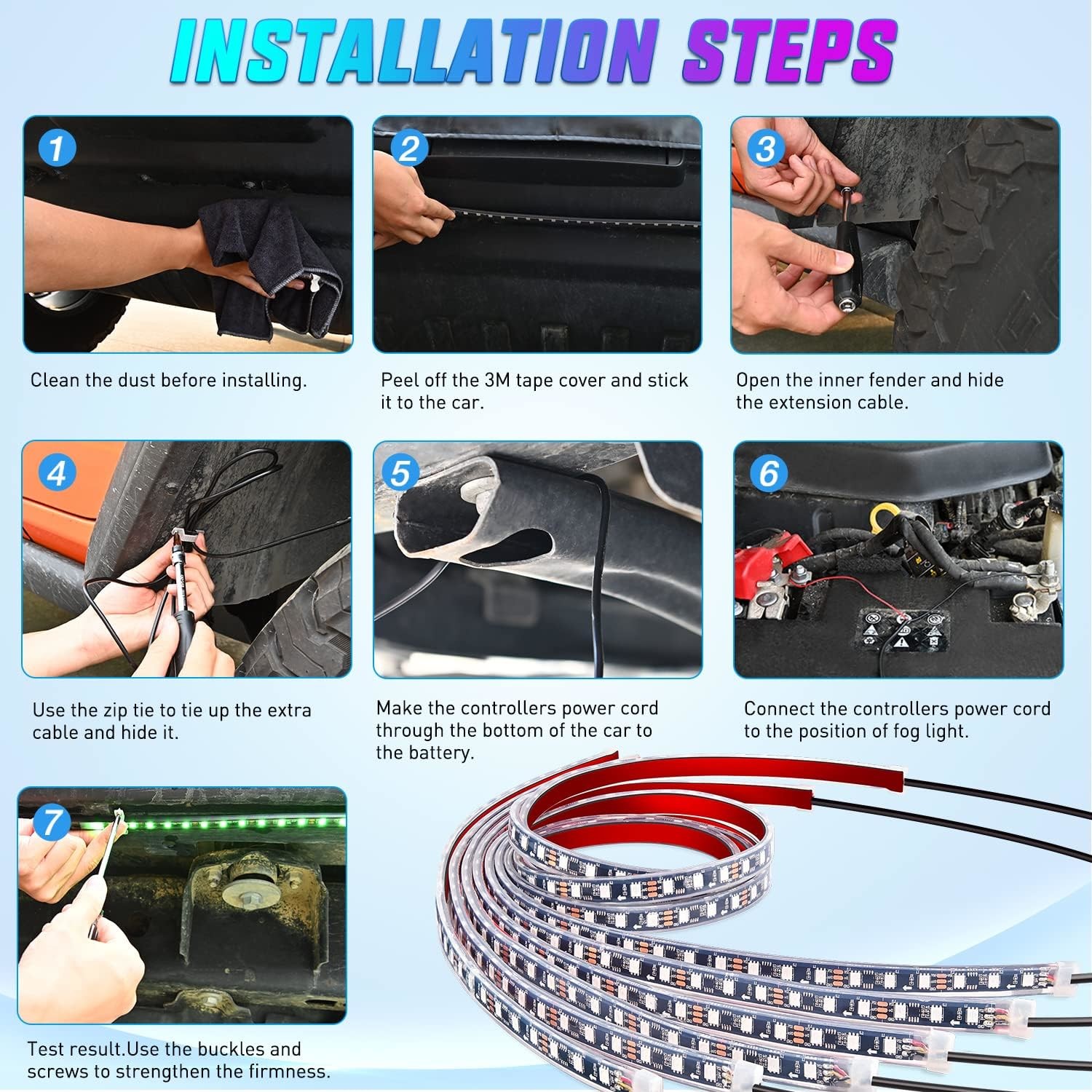 4pcs Car Underglow digital strip light Multi Color DIY Sound Active Function Music Mode with APP Control Remote Control