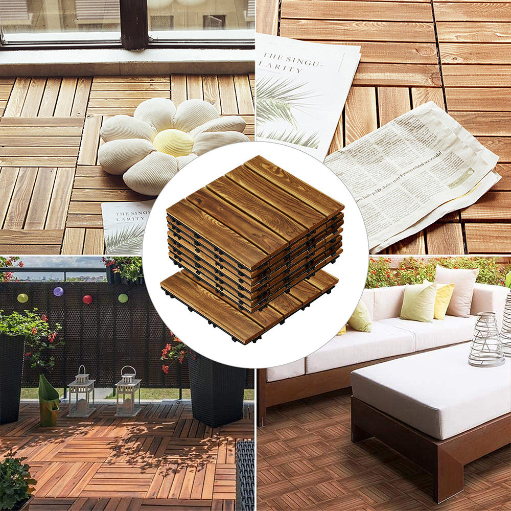 Acacia Hardwood Interlocking Deck Tiles Brown Patio Wooden Deck Flooring