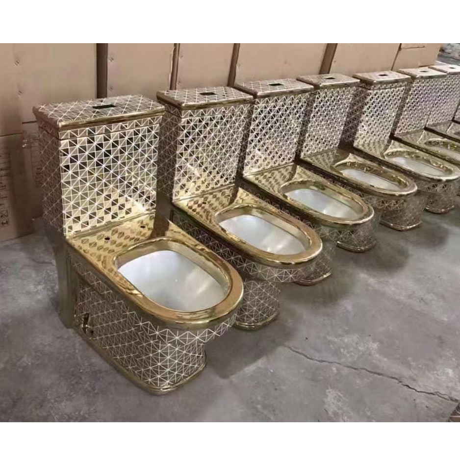 Modern Ceramic Toilet WC Set with Gold Finish Dual Flush Siphon Flush Luxury Bathroom