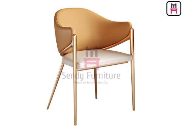 Orange Color Golden Stainless Steel Restaurant Chairs Eco Leather Uphosltered