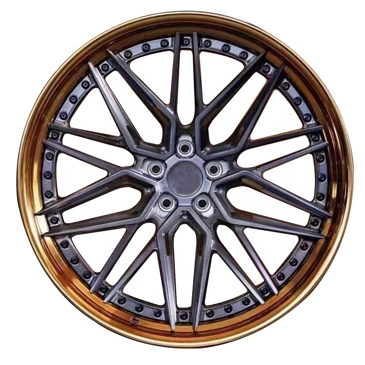 factory Customized 2 piece super deep concave brushed bronze polished lip forged wheel