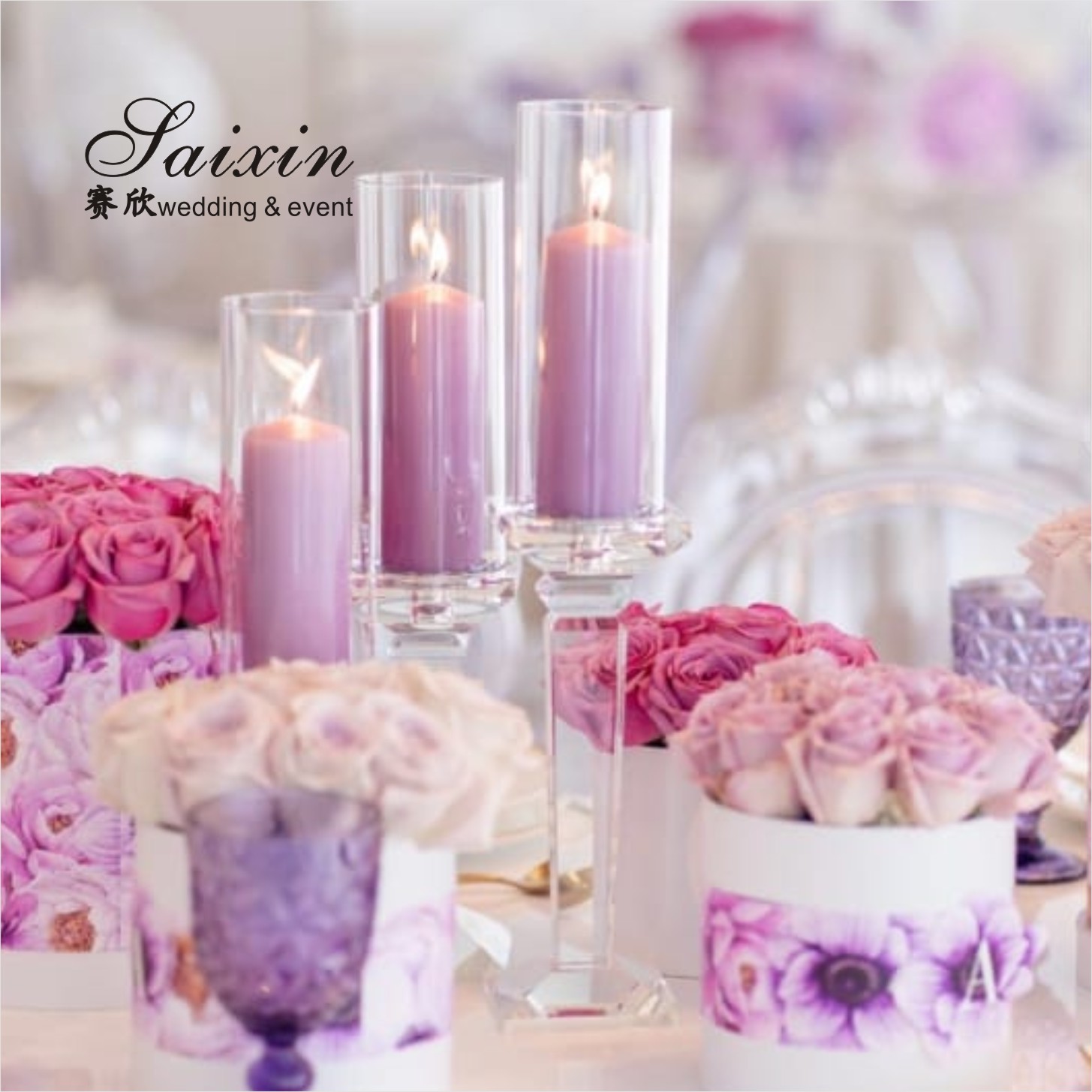 Gorgeous 3 piece set crystal candle holder for wedding decoration