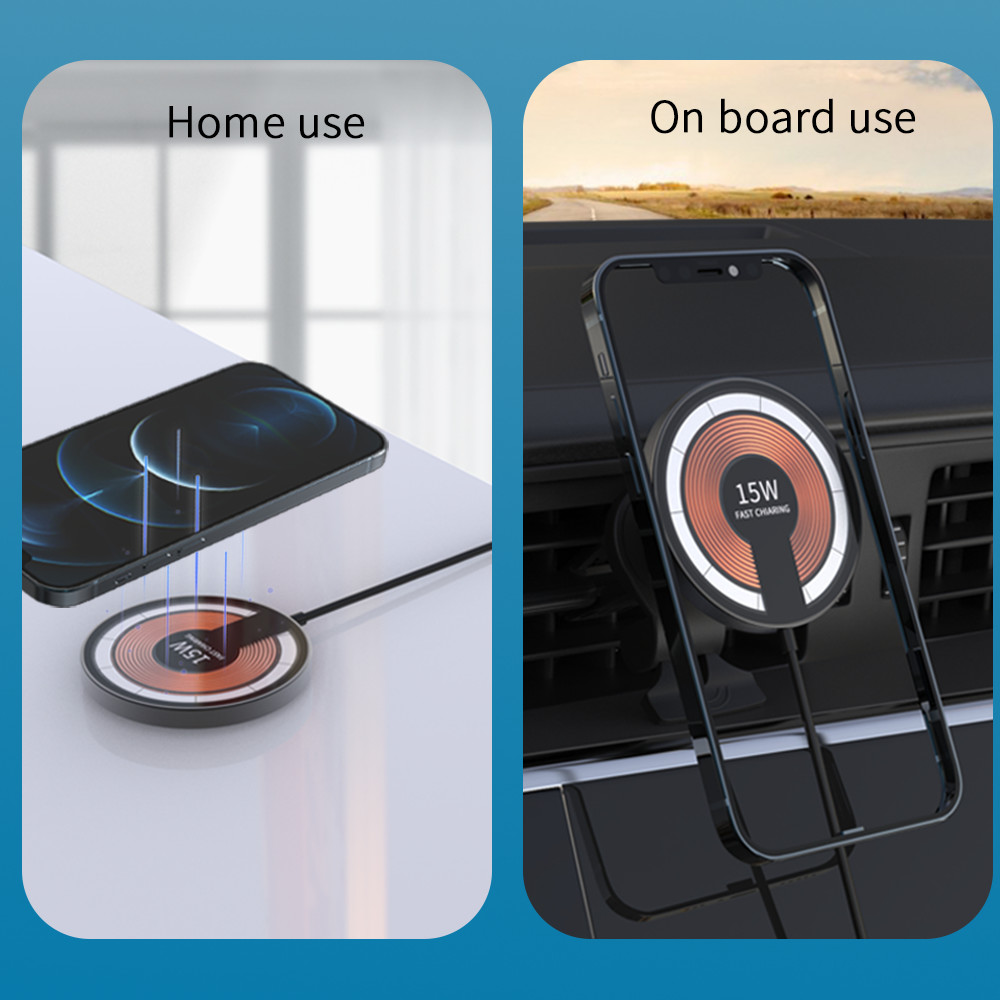 Magnetic Glass Aluminum Alloy Wireless Car Charger Round 15W Removable 2 In 1