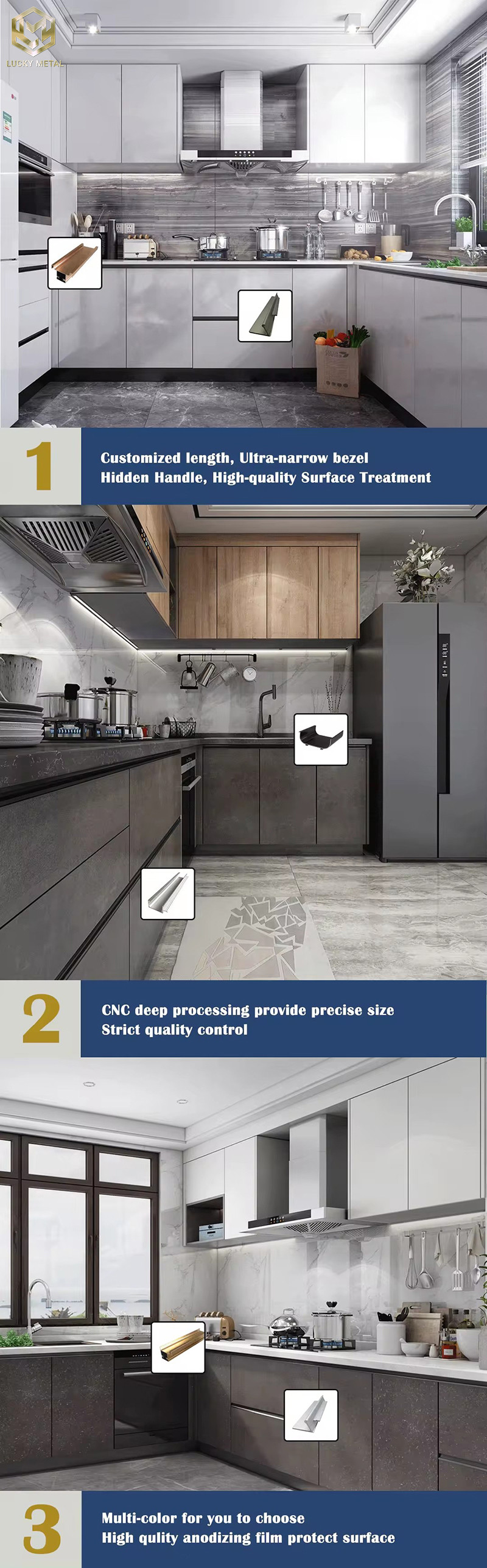 Kitchen Wardrobe Door Frame Aluminium Profile Manufactured In Vietnam