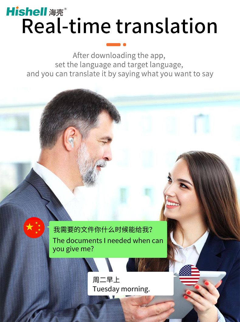 Sweatproof Real Time Wireless Translation Earbuds Y113 Portable Lightweight