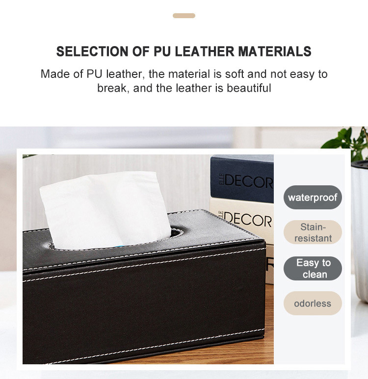 PU Leather Anti Moisture Rectangular Napkin Tissue Box Household Storage Organization