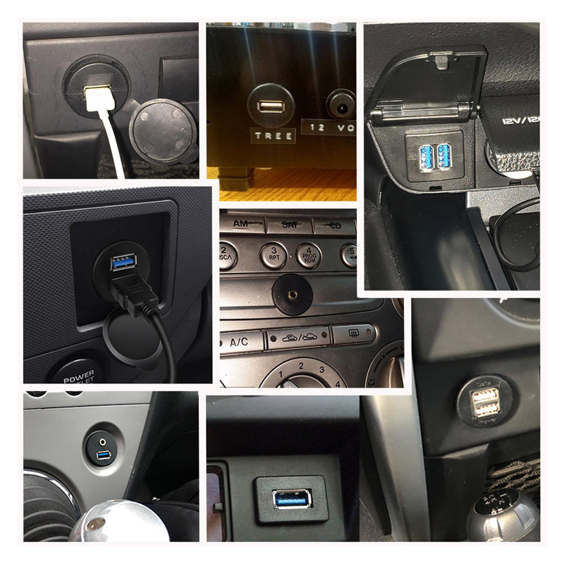 Short Head USB 3.0 Male To Female Waterproof Extension Cable With Flush Mount Panel For Car Truck Boat Motorcycle Computer
