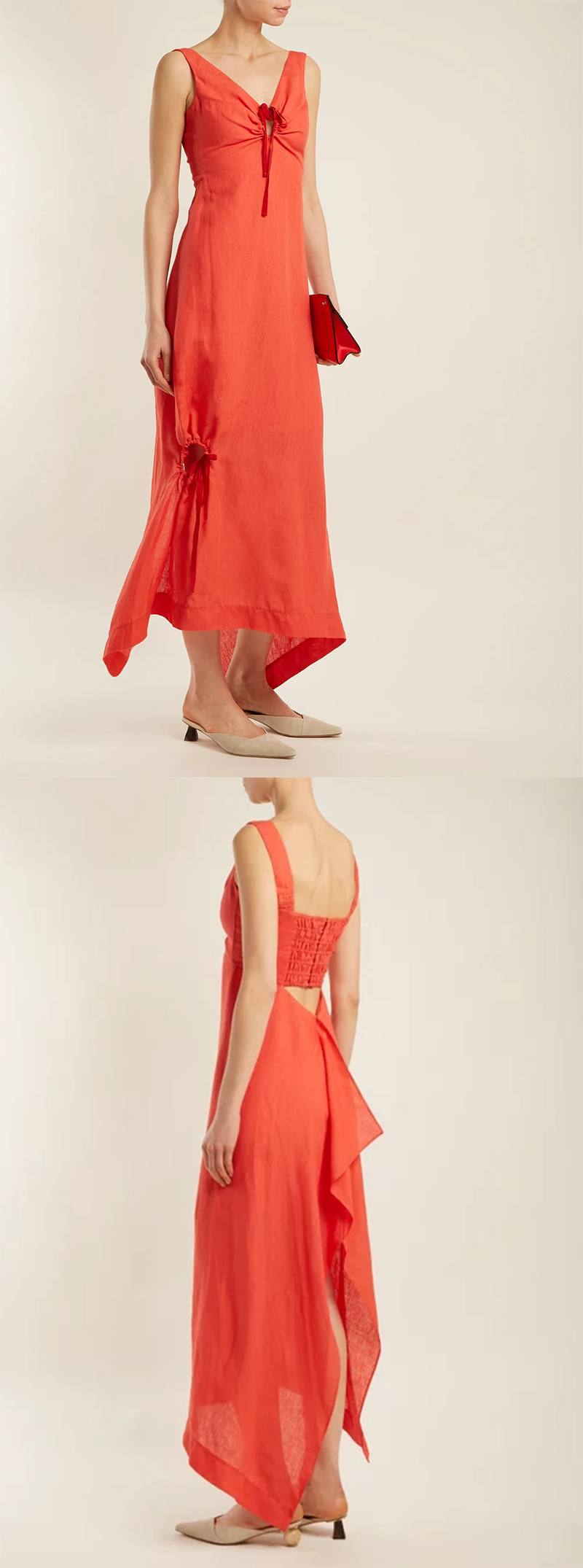 Women Clothing Summer Sleeveless With V neck Linen Maxi Dresses For Ladies