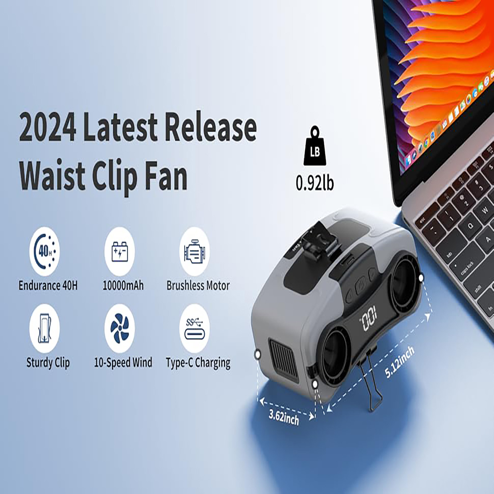 Socool Fan 20000mAh Mini Rechargeable Portable Emergency Power Clip Waist Fan Type-c Super Wind Super Quiet Table Fan