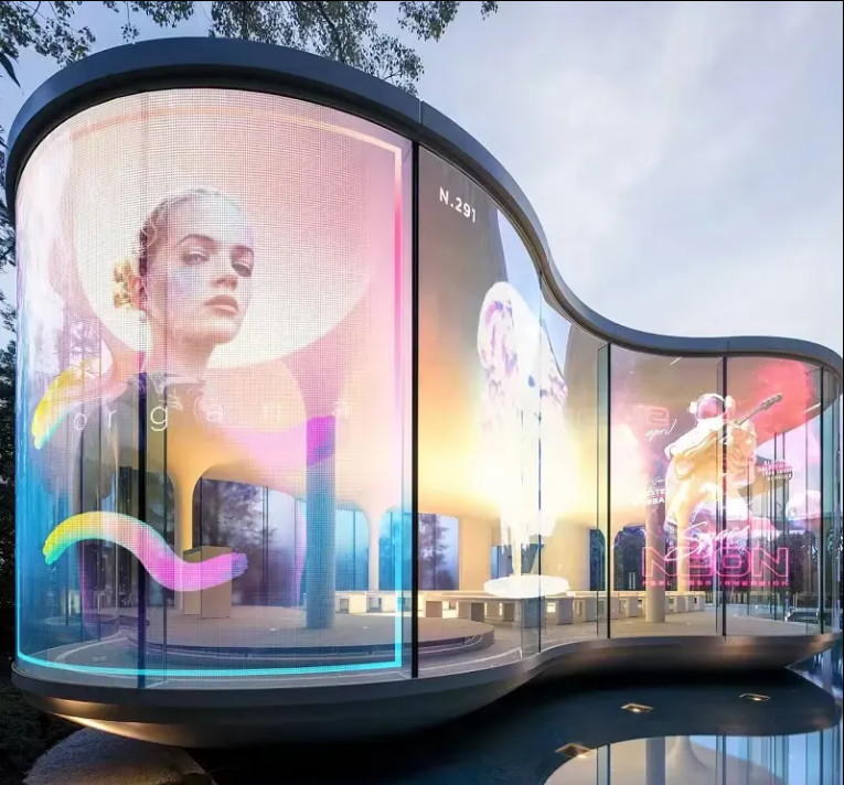 Full Color Transparent LED Display Screen , See Through Transparent Glass LED Screen Wall