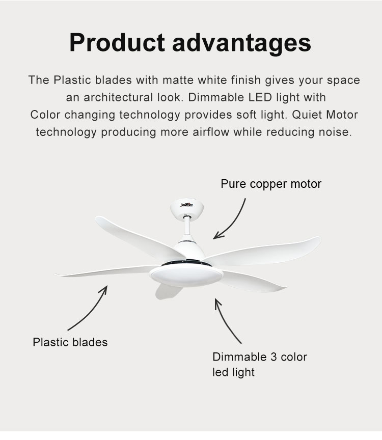 Modern Home 48" Ceiling Fan with Remote Control and Light Design 5 Plastic Blades