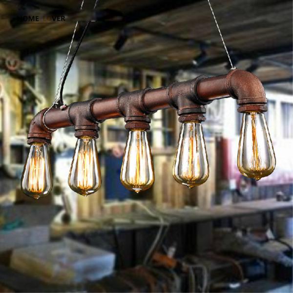 Loft water pipe pendant lamp Industrial Retro Iron Bar Kitchen Dining room Black
