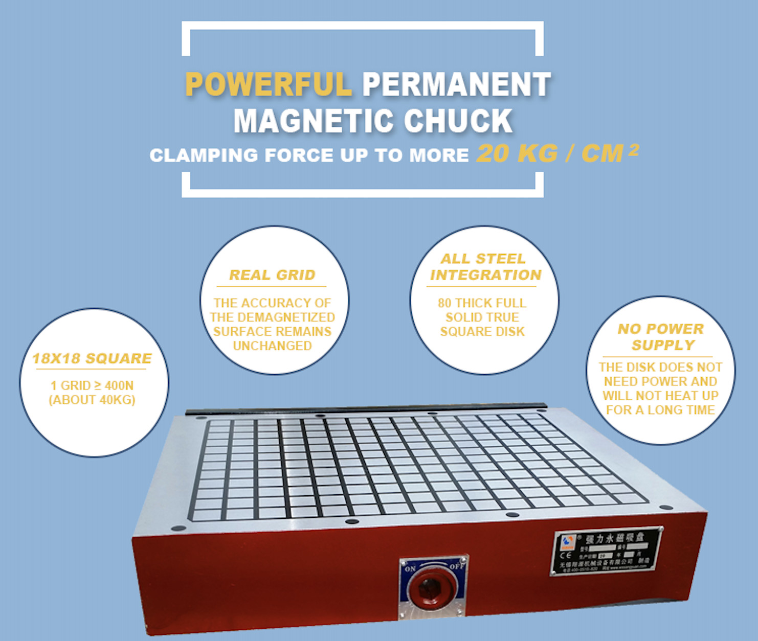 XCM91 20Kg/Cm2 Solid Rectangular Permanent Magnetic Chuck for CNC milling machine