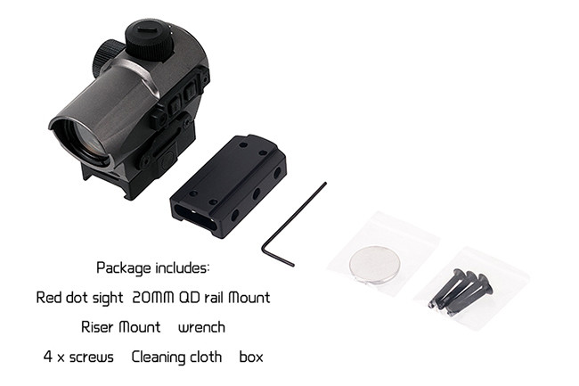 Hunting Red Dot Riflescope / D10 Red Dot Sight 1.5 MOA Manual Key Switch With 20mm Riser Mount Gray
