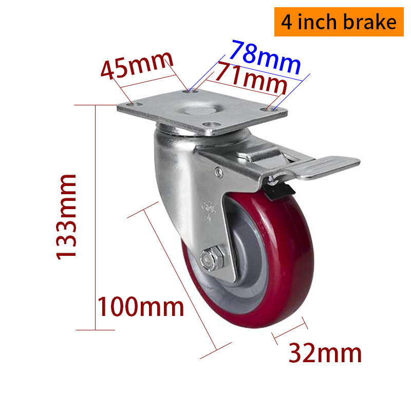 EDL Medium Duty 4inch 150kg Plate TPU Caster by Rigid, Swivel and Brake type