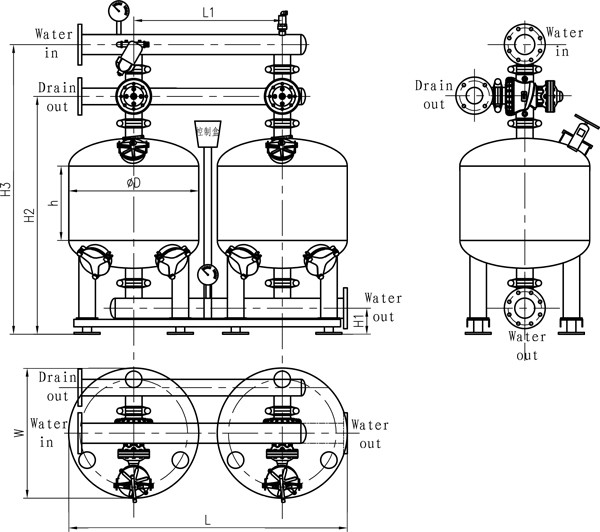Automatic Sand Media Filter , 24 - 48 Inch Tank Sand Filtration System