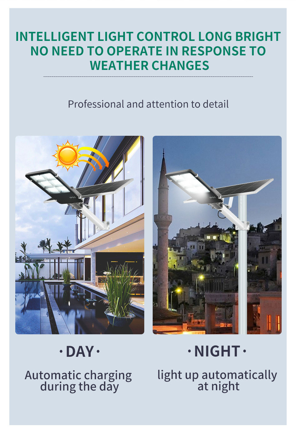 Ip65 Waterproof aluminum Solar Powered LED Street Light Brightness LED Chips With Pole