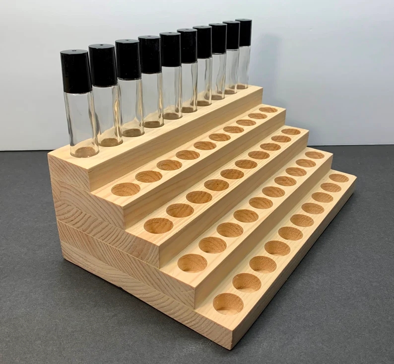 Bottle Wood Display Wooden Essential Oil Holder Roll On Multi Level Wood Display for Bottle