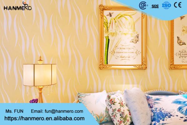 Yellow Soft Breathable Non Woven Wallpaper / House Decoration Wallpaper