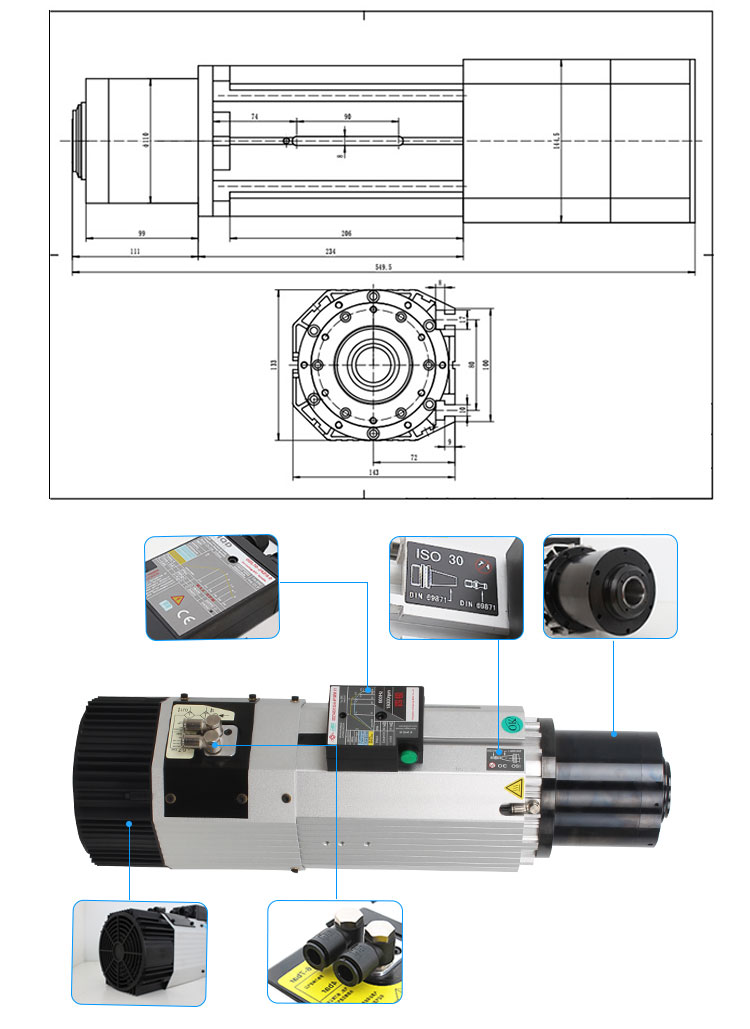 380v Air Cooling System 9KW ISO30 Automatic Tool Change Spindle Motor with Voltage 380v